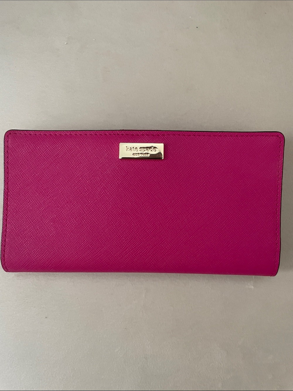 Brand New, Never Used kate spade Hot Pink Stacy Leather Wallet with Gold Logo